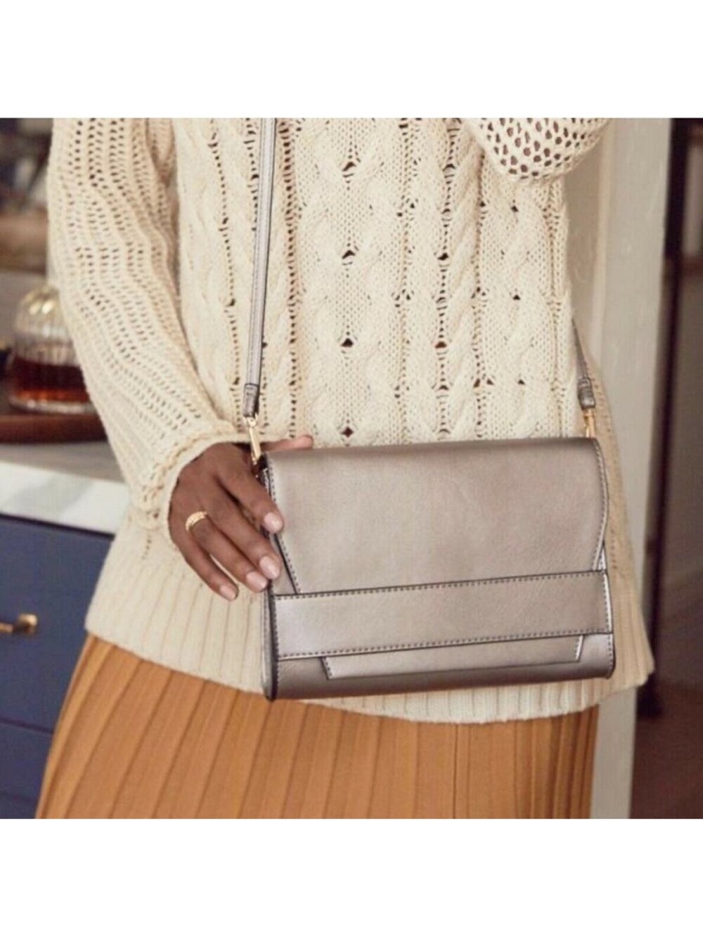 Summer & Rose “Celine” crossbody bag in Metallic Steel-NWOT